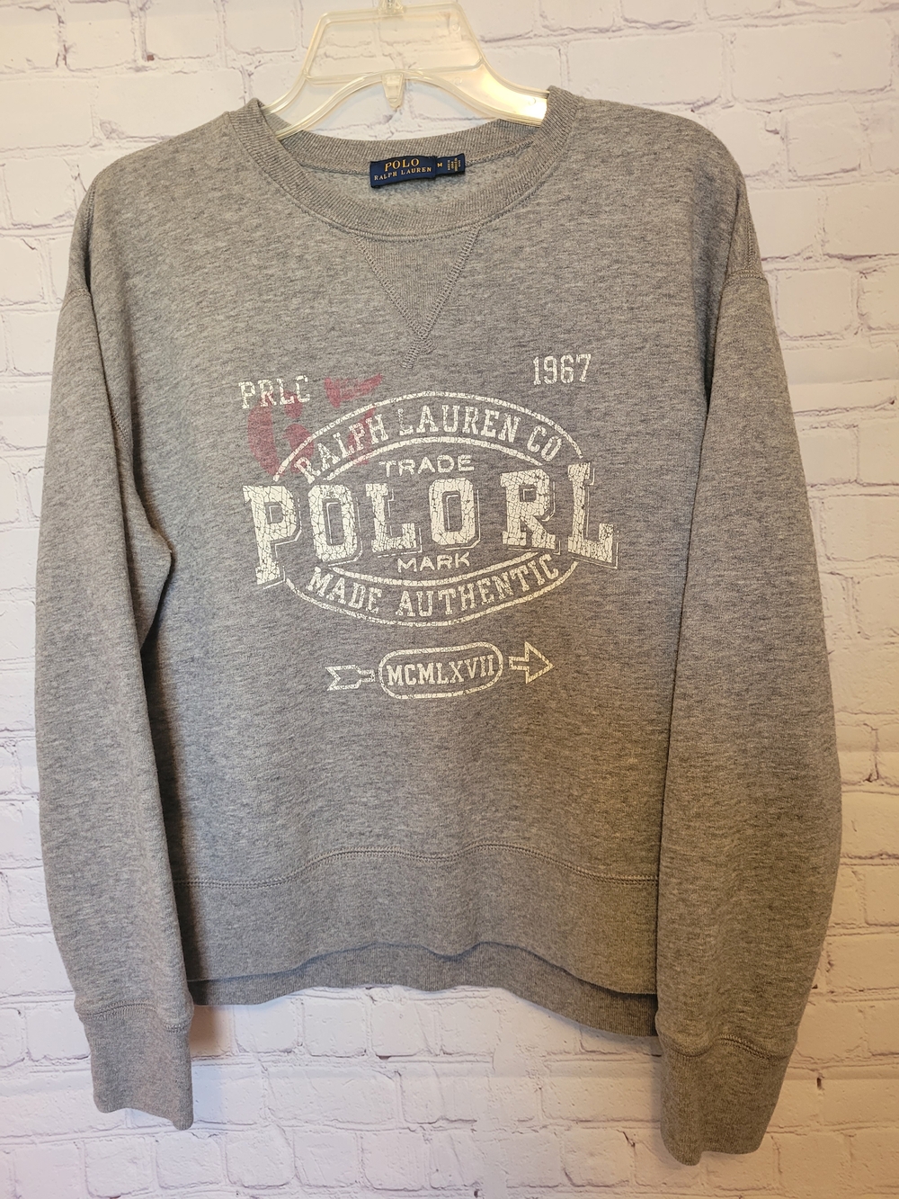 Gray POLO "Ralph Lauren Size Medium Distressed Graphic Sweatshirt